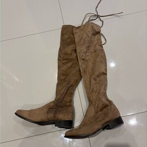 Brown Faux Suede Knee-High Boots